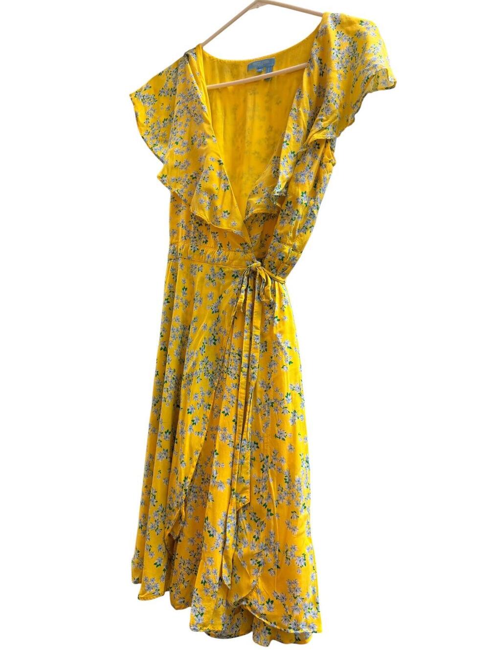 Draper James RSVP Yellow Floral Ruffle Wrap Dress Size M - Picture 2 of 8